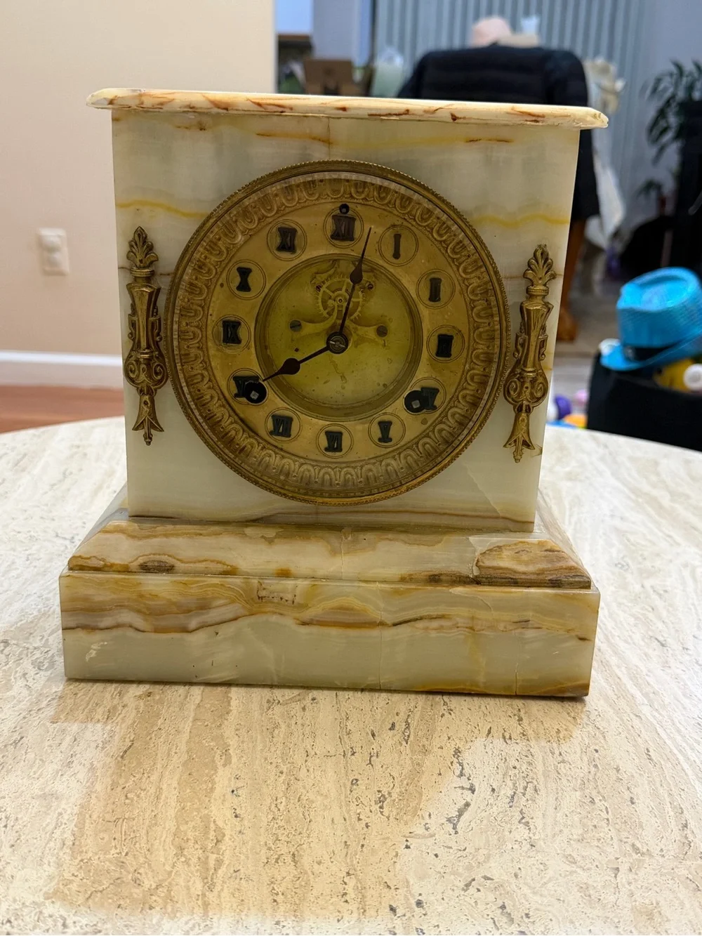 Antique Late 19th Century [Onyx/Marble] Mantel Clock with Ornate Brass Accents